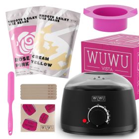 Waxing Kit 11 Items WUWUVISTA Hair Removal Wax Kit With Wax Melt Warmer Waxing Beads For Face,Brazilian,Full Body,Bikini,Sensitiive Skin Suitable (Option: Black-US Plug)