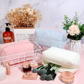 Plush Makeup Bag Checkered Cosmetic Bag Cosmetic Travel Bag Large Zipper Travel Toiletry Bag Portable Multi Functional Capacity Bag Cute Makeup B (Color: Blue)